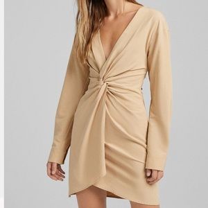 Bershka wrap twist front dress taupe zara bcbg revolve UPRICHARD retrofete tobi
